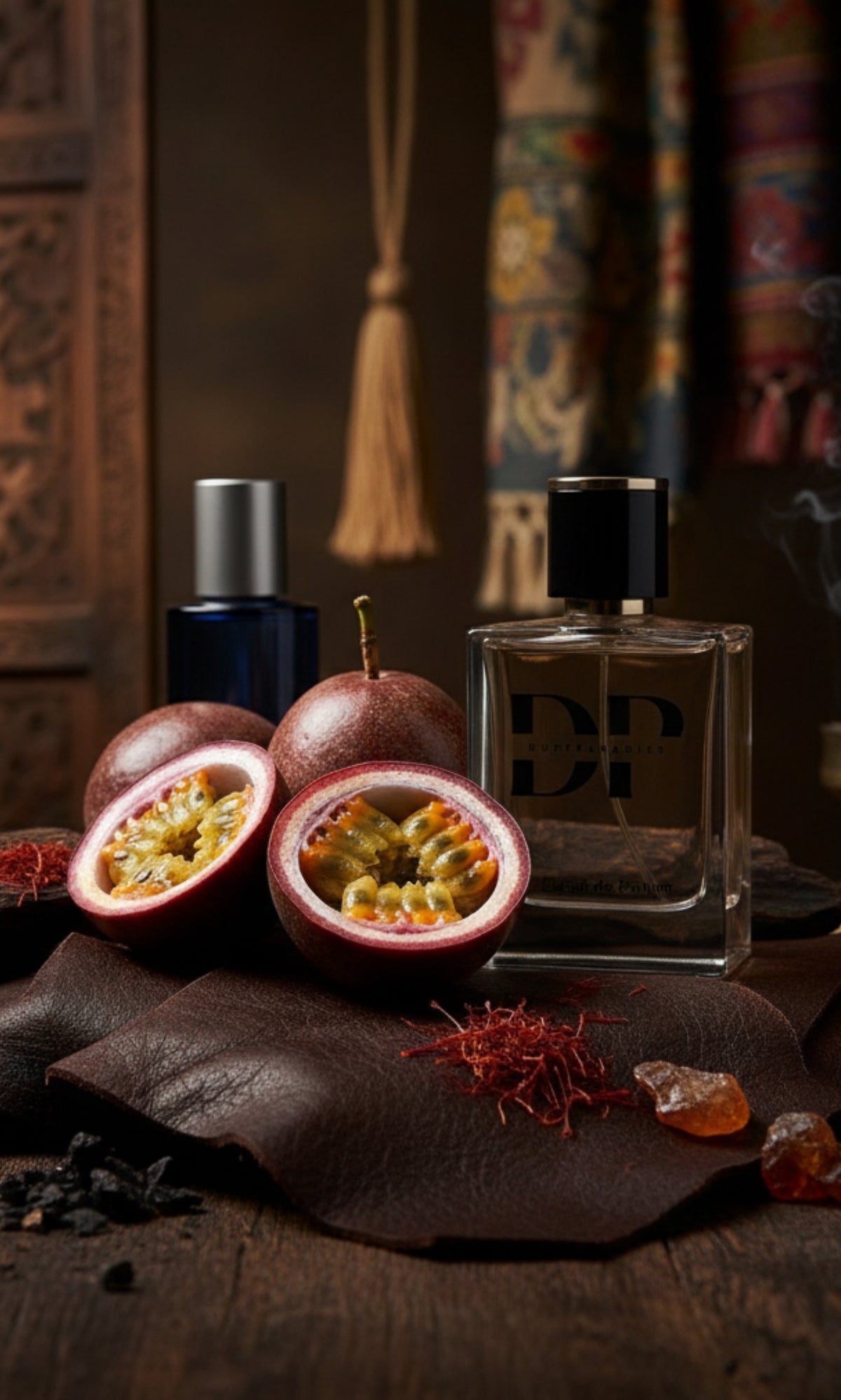 Dufthparadies M315 Oud Marajuca Parfümflasche mit goldfarbenem Deckel und eleganter Verpackung, luxuriöser Duft, 3D-Ansicht