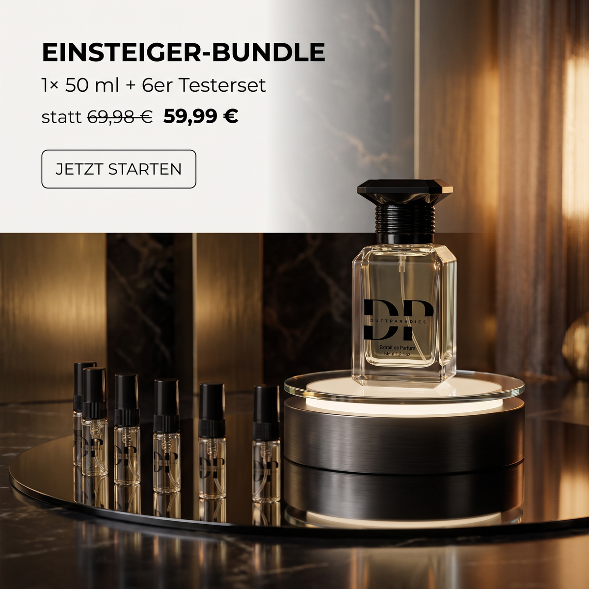 Einsteiger- & Entdecker-Bundle von Duftparadies mit 50ml Parfüm und Testerset, ideal für neue Duftentdecker.