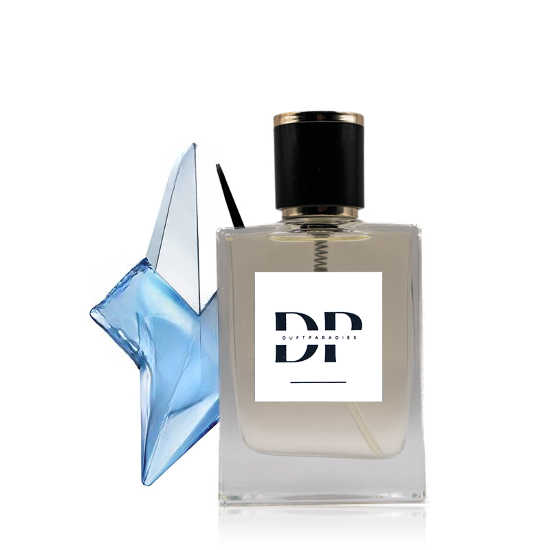 Duftparadies W12 Parfüm Flasche mit blauer Flüssigkeit und eleganter Verpackung, stilvolle Duftpräsentation