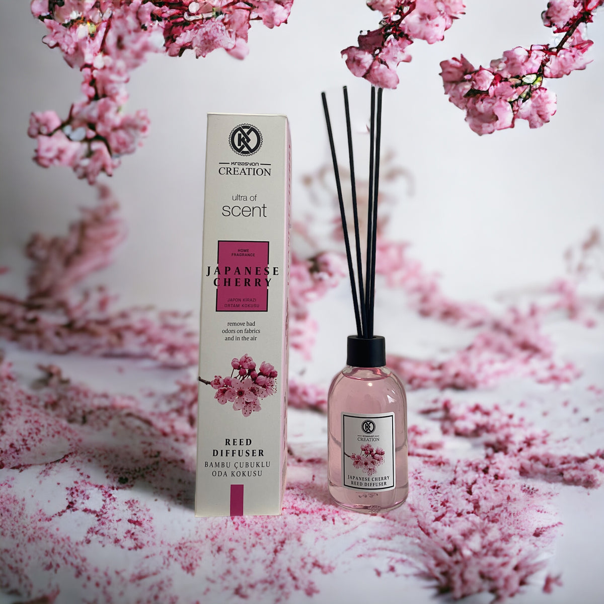 Japanische Kirschblüten-Duftöl von Die besten Duftzwillinge, zeigt eine Flasche mit blumigem Duftöl in einem eleganten Design