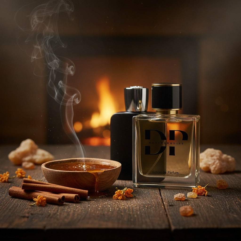 Duftharz M330 Oyan von Duftparadies, elegante Flasche mit goldener Kappe und floral gestalteter Verpackung.
