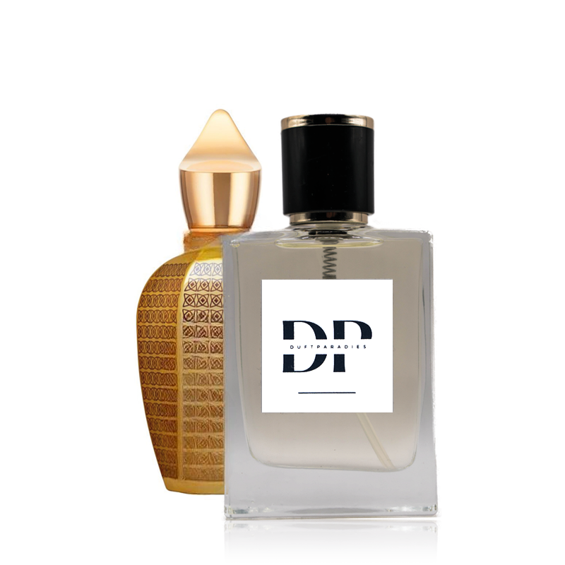 Duftparadies M215 Luxor Parfümflasche mit elegantem Design und goldfarbenem Verschluss, auf weißem Hintergrund.