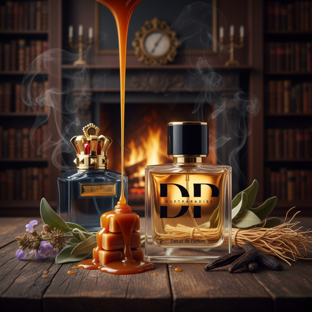 Duftparadies M172 Parfümflasche mit eleganter Gestaltung und goldenen Akzenten auf weißem Hintergrund