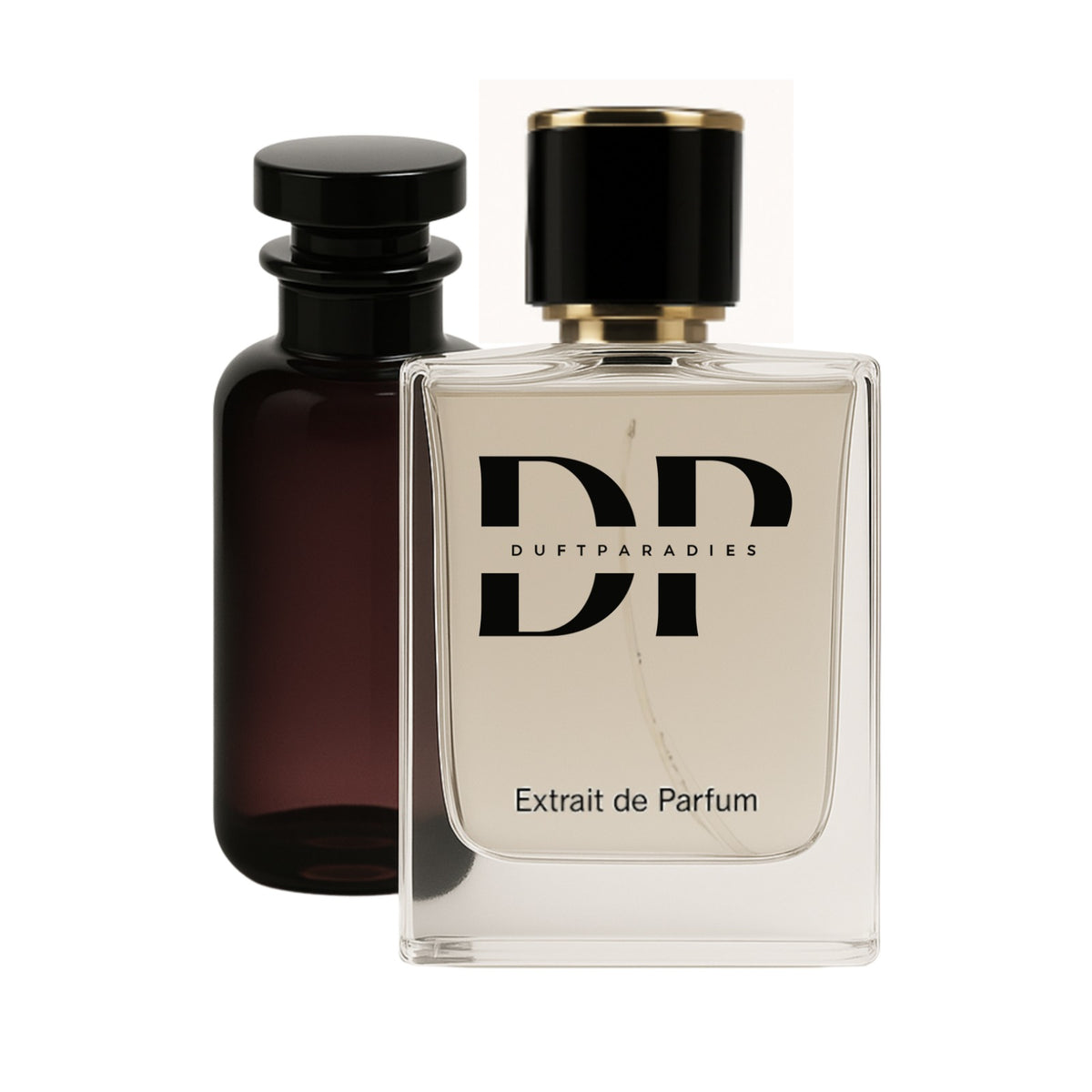 Saffran Rose Duftparadies M139, Nahaufnahme der blumigen Parfümflasche mit rosa Akzenten, elegante Verpackung im Hintergrund