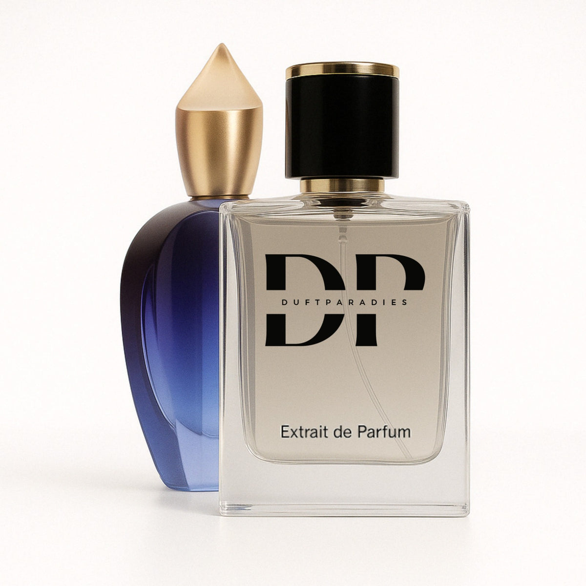 Duftparadies Kismet M270 Turin 22 Duftflasche mit eleganter Verpackung, Nahaufnahme des Parfüms auf weißem Hintergrund