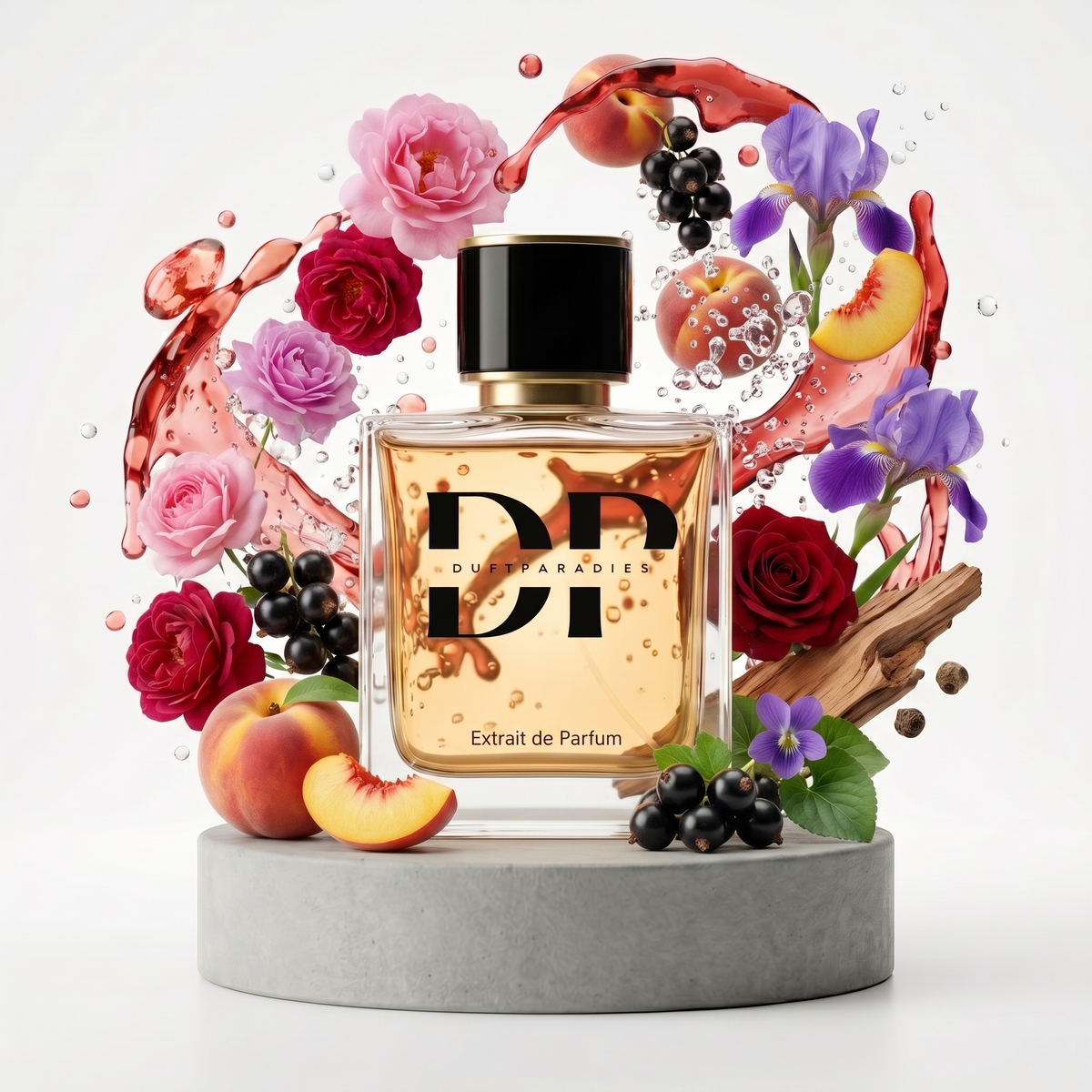 W123 Rose Cassis Duftparadies Parfümflasche mit rosafarbenem Rosen- und Cassis-Duft, elegante Verpackung, aromatischer Duft