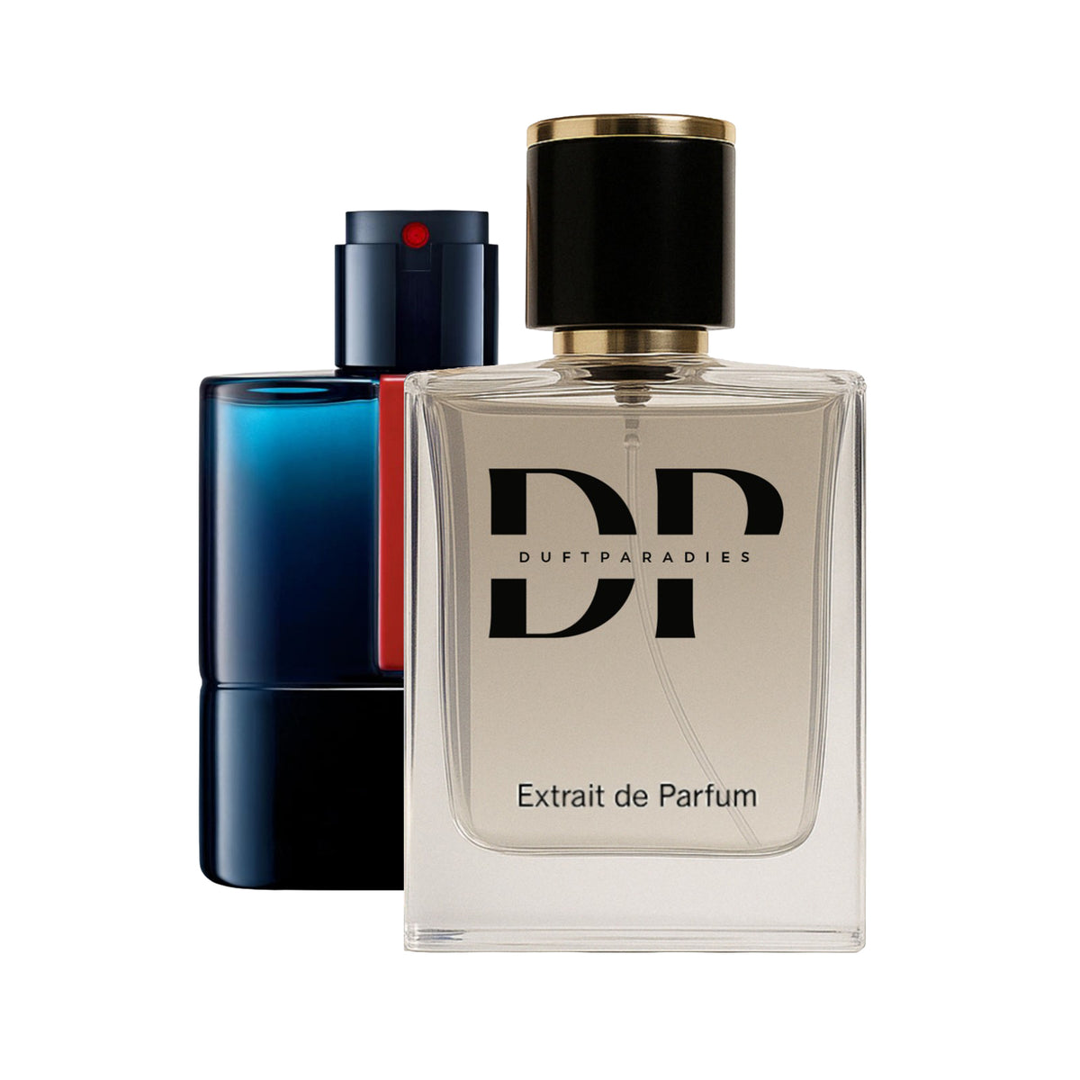 M268 Ocean Duftparadies Kismet Flasche mit Parfüm, blauer Duftstoff, elegantes Design, Parfümflasche auf weißem Hintergrund