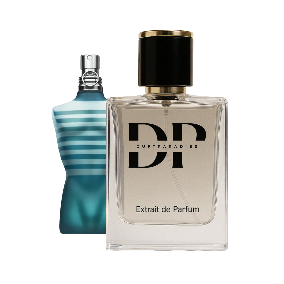 Duftparadies M32 Parfümflasche mit eleganter Gestaltung und schwarzem Verschluss, ideal für Damen und Herren.