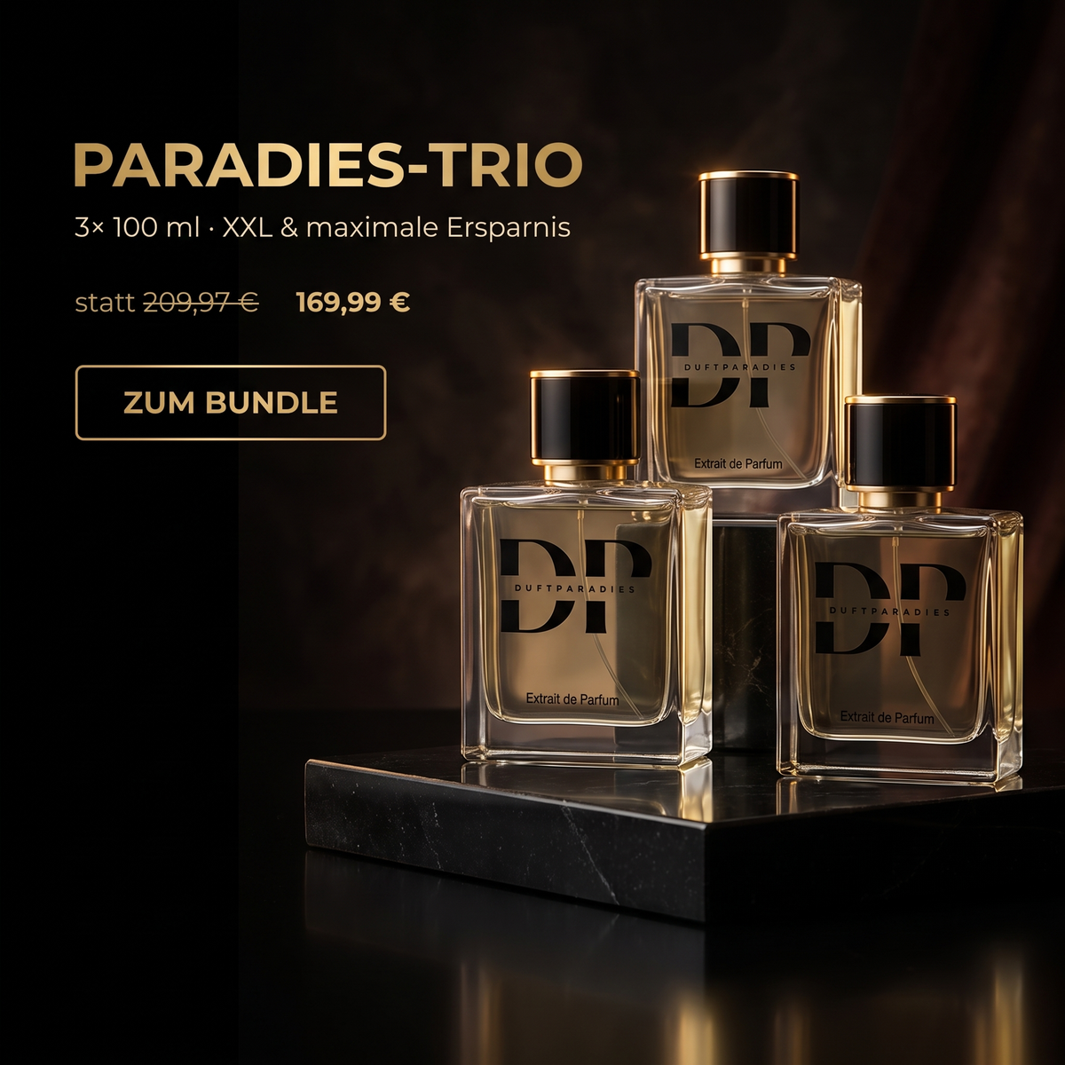 Drei Duftparadies Paradies-Trio Flaschen mit jeweils 100ml, aromatisches Parfüm-Set in eleganter Verpackung