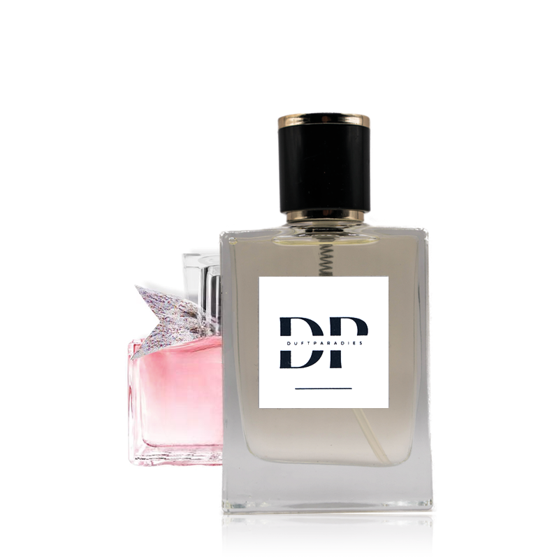 Duftparadies W18 Miss Parfümflasche mit elegantem Design, klare Linien und goldene Akzente, auf weißem Hintergrund.