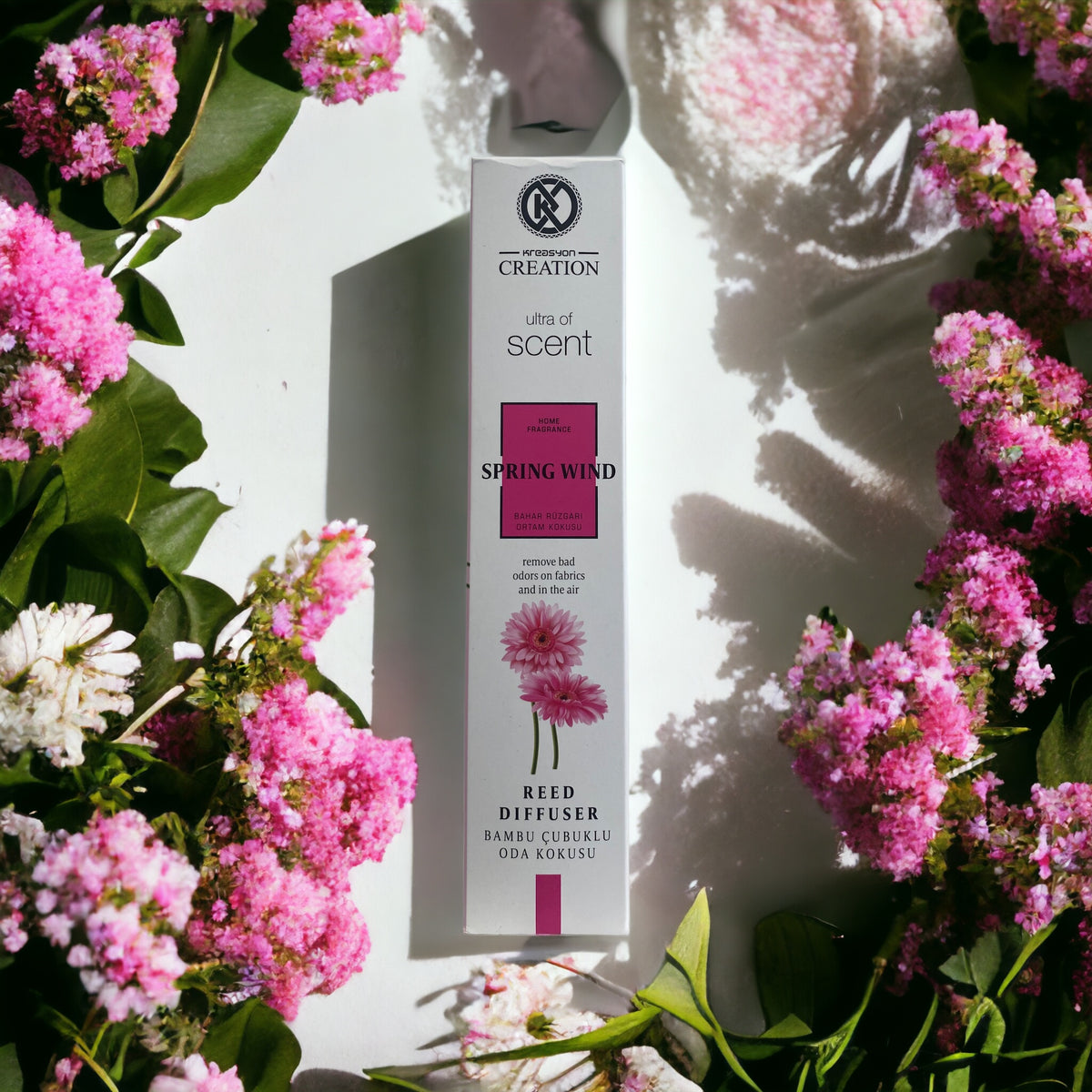 Frischer Frühlingsduft Wild von Die besten Duftzwillinge, 40% Duftöl, Flasche mit blumigem Duft und grünen Pflanzen.