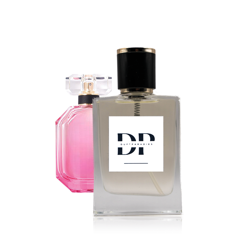 Duftparadies W75 Flasche mit Parfüm, klare Verpackung und goldene Details, stilvolles Design sichtbar