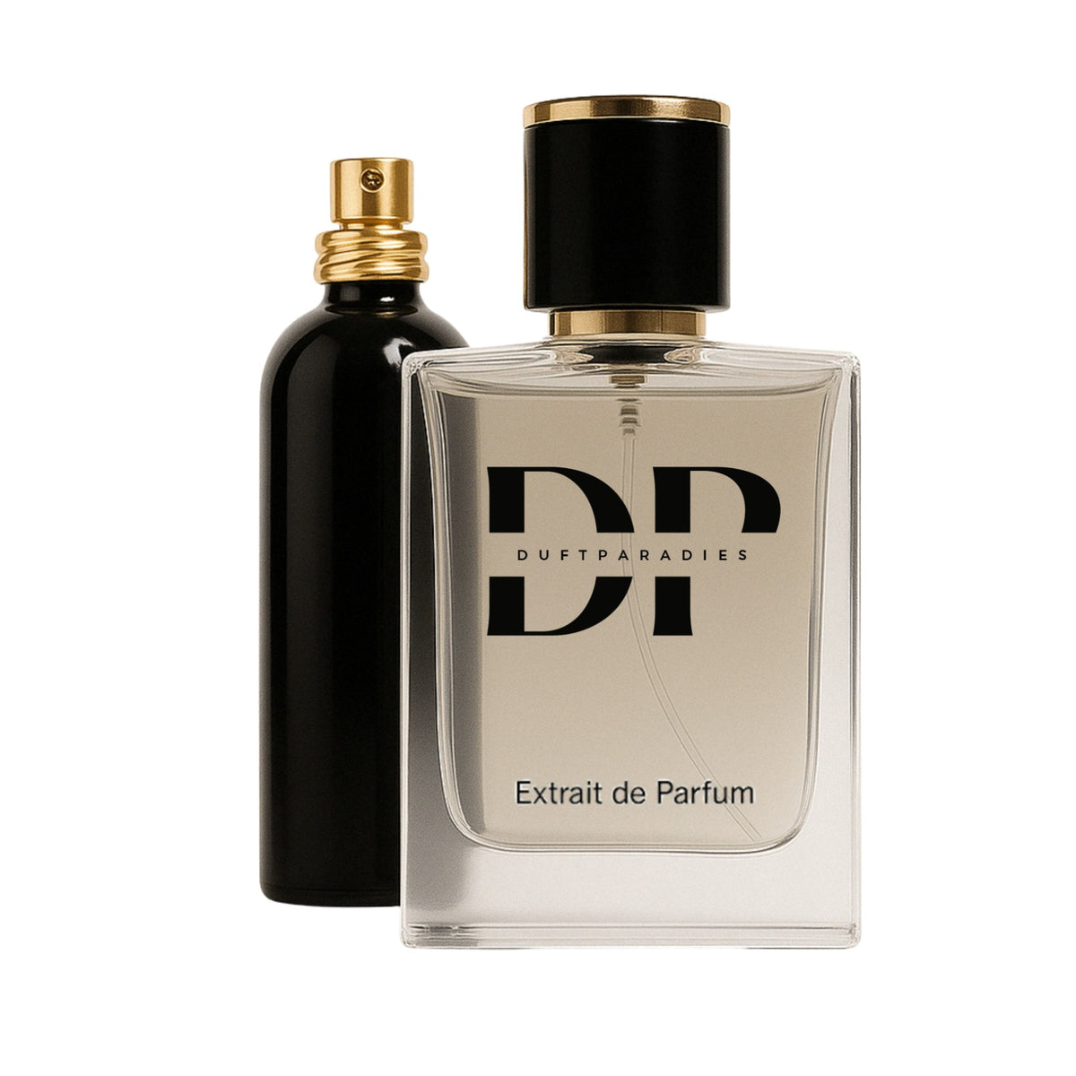 Arabischer M174 Duftparadies Parfümflasche mit goldener Kappe, elegantes Design, zeigt das Parfüm in einer transparenten Flasche