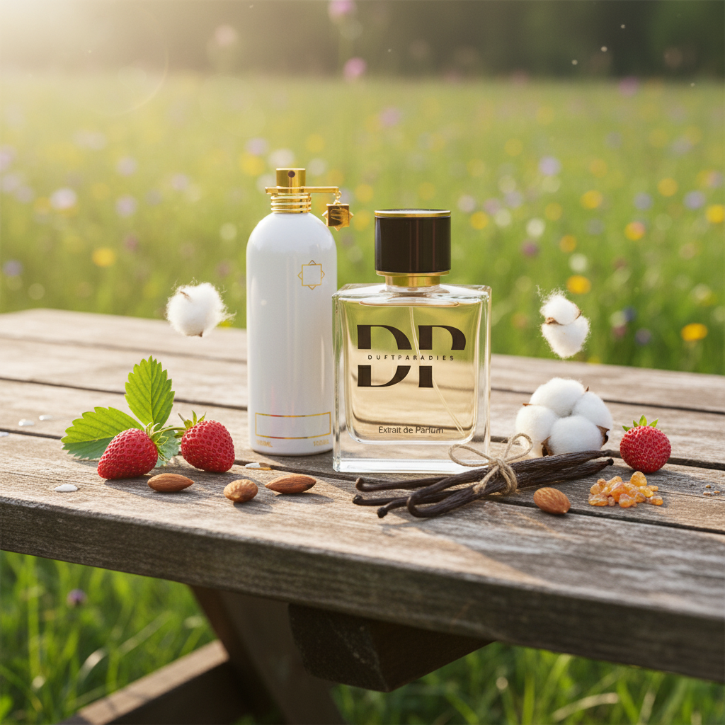 Duftparadies M123 Flakon mit Parfüm, elegantes Design und aromatischer Duft, auf weißem Hintergrund fotografiert