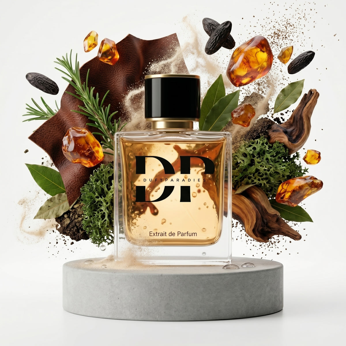 Duftparadies M1350 Patschouli Explosion Parfümflasche mit orientalischem Design, goldene und braune Farbtöne, elegante Verpackung