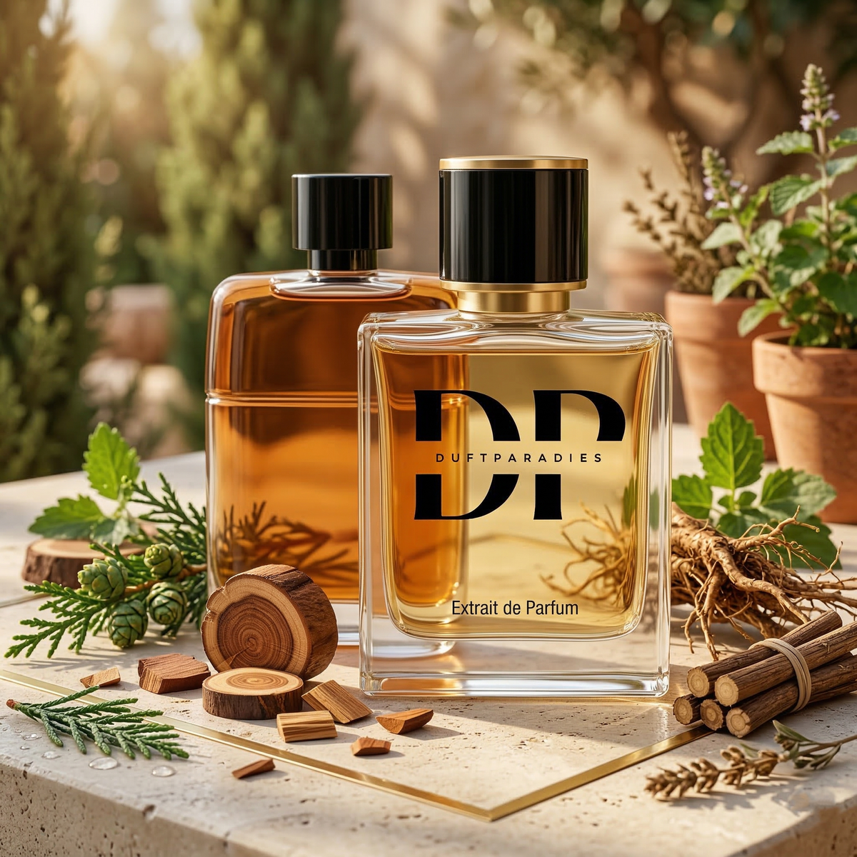 Duftparadies M347 Guil Absolut Parfümflasche mit goldener Kappe und eleganter Verpackung, luxuriöse Duftpräsentation