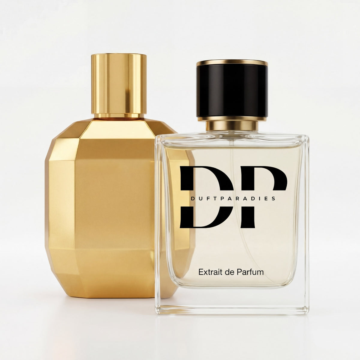 Goldene Duftparadies W210 Flasche für Parfüm, detaillierte Ansicht, elegante Verpackung, luxuriöses Design, stilvoller Flakon
