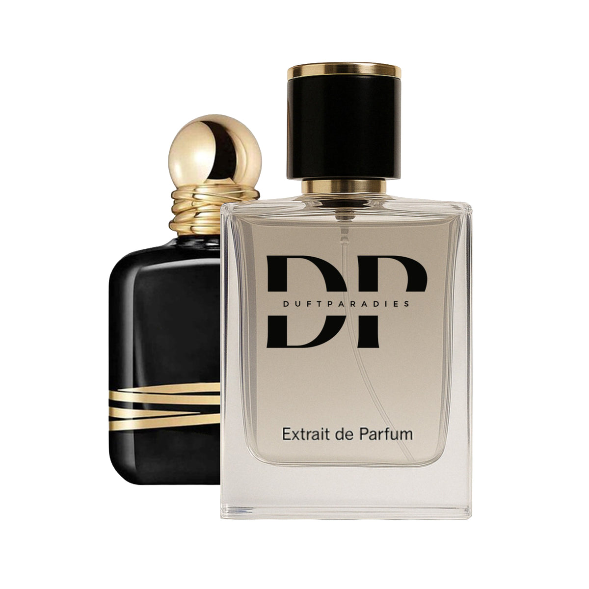 Dufthparadies M240 Smoky Oud Parfümflasche mit dunklem Design und Oud-Duft, elegantes Fläschchen auf weißem Hintergrund